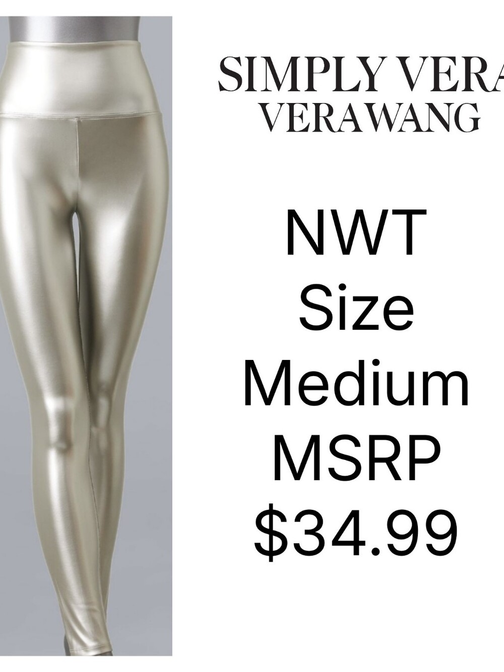 NWT Simply Vera Vera Wang High-Rise Faux Leather Shaping Leggings Size Medium